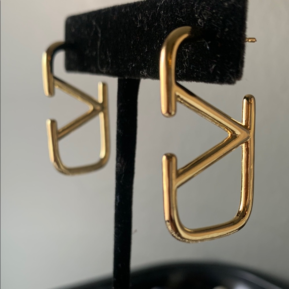 Gold Tone Abstract Drop Earrings with Geometric Design